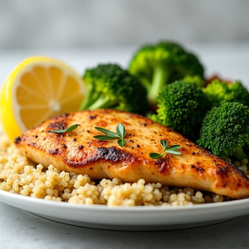 Lemon-Garlic Roasted Chicken with Quinoa and Roasted Broccoli