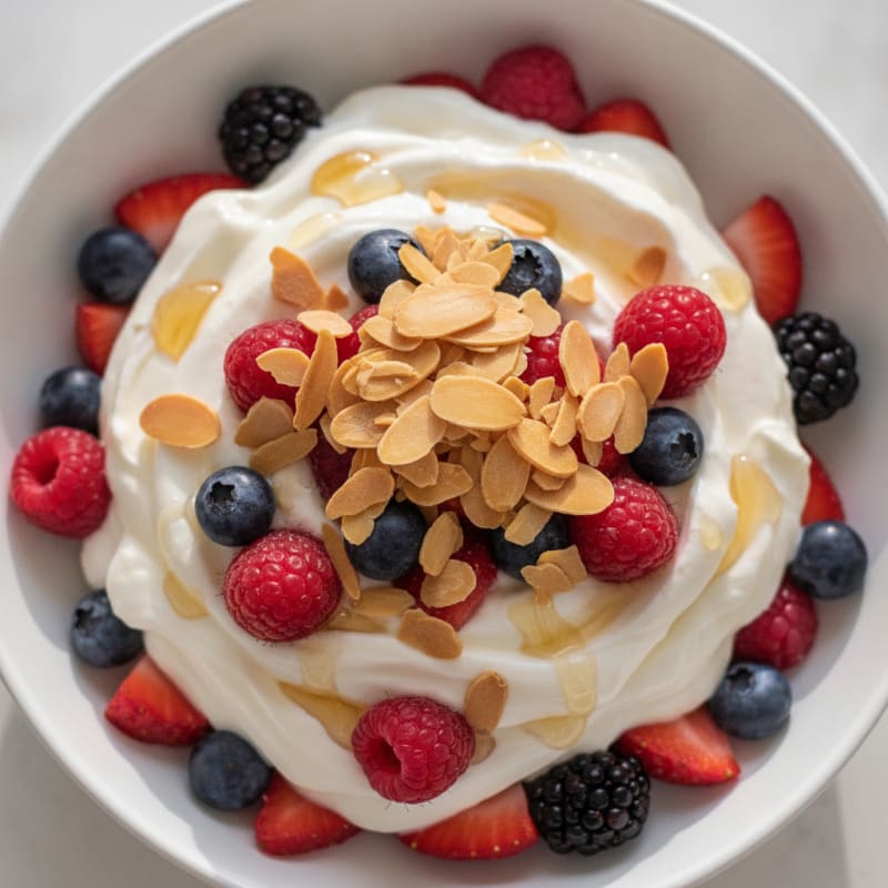 Greek Yogurt Protein Parfait with Mixed Berries and Almonds