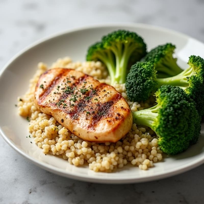 Grilled Chicken Breast with Quinoa and Roasted Broccoli