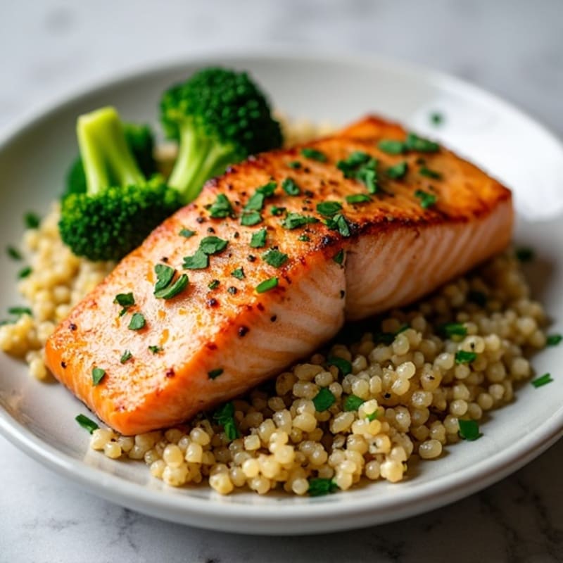 Seared Salmon with Roasted Broccoli and Quinoa