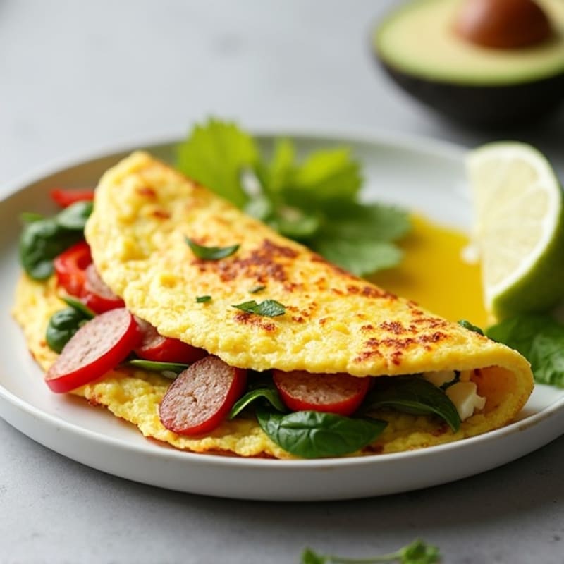 Egg White Veggie Omelette with Cottage Cheese and Turkey Sausage