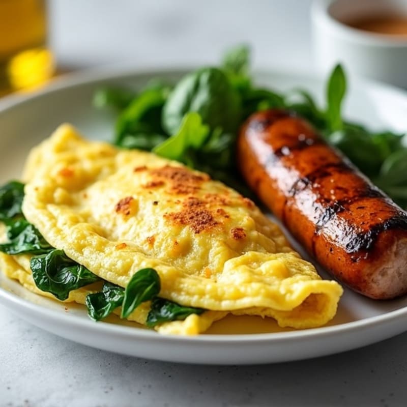 Egg White Spinach Omelet with Grilled Turkey Sausage