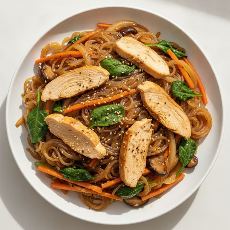 Poached Chicken Japchae Sweet Potatoes