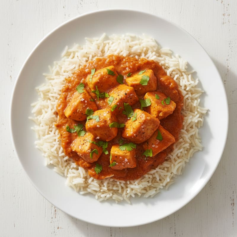 Creamy Tomato-Curry Chicken with Basmati Rice