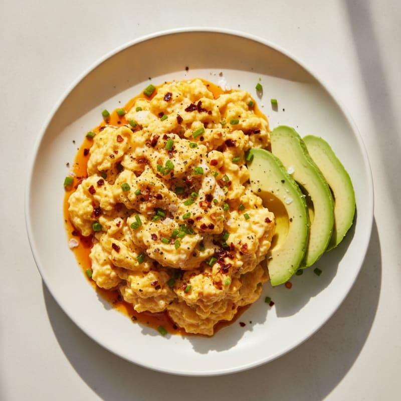 Chili Scrambled Eggs with Avocado