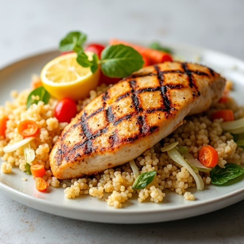 Grilled Chicken Breast with Crunchy Cabbage Slaw and Quinoa