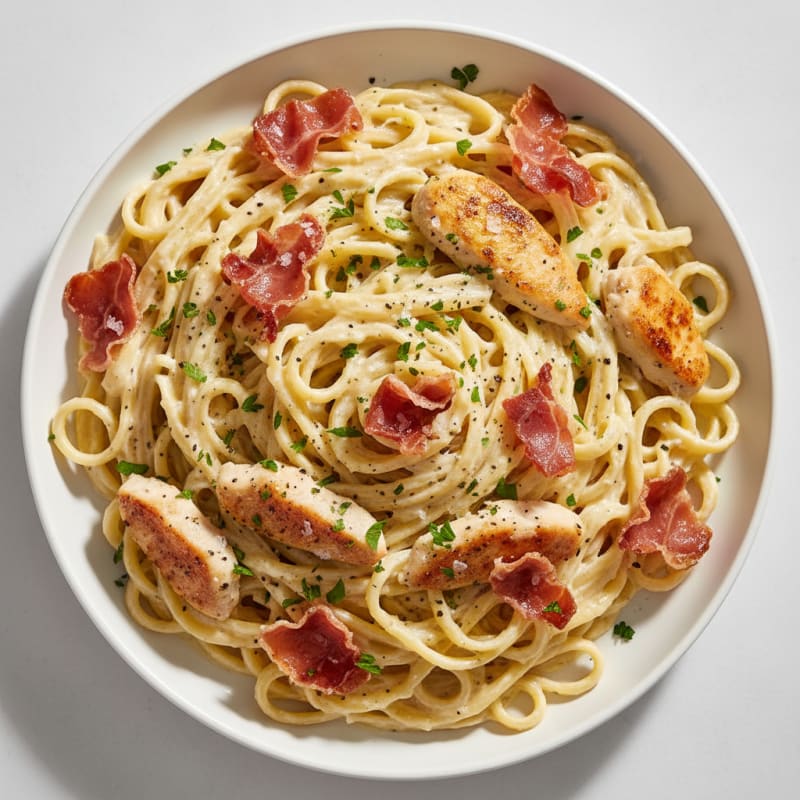 Creamy Garlic Parmesan Noodles with Crispy Prosciutto