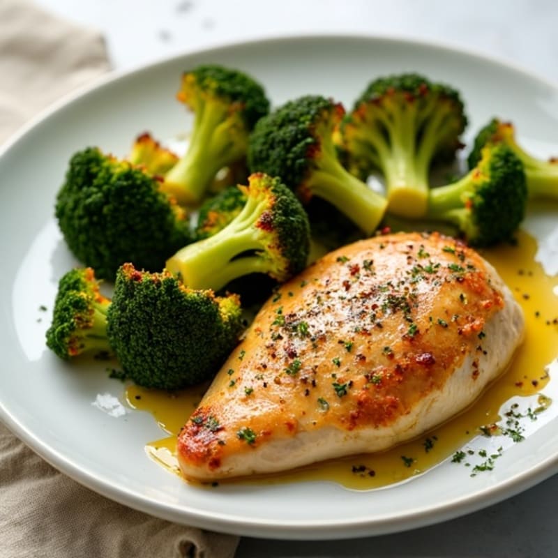 Lemon Garlic Roasted Chicken with Crispy Broccoli
