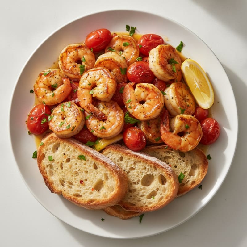 Garlic Butter Prawns with Roasted Tomatoes