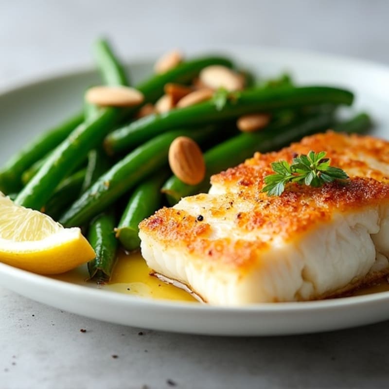 Pan-Seared Flaky Cod with Garlicky Green Beans