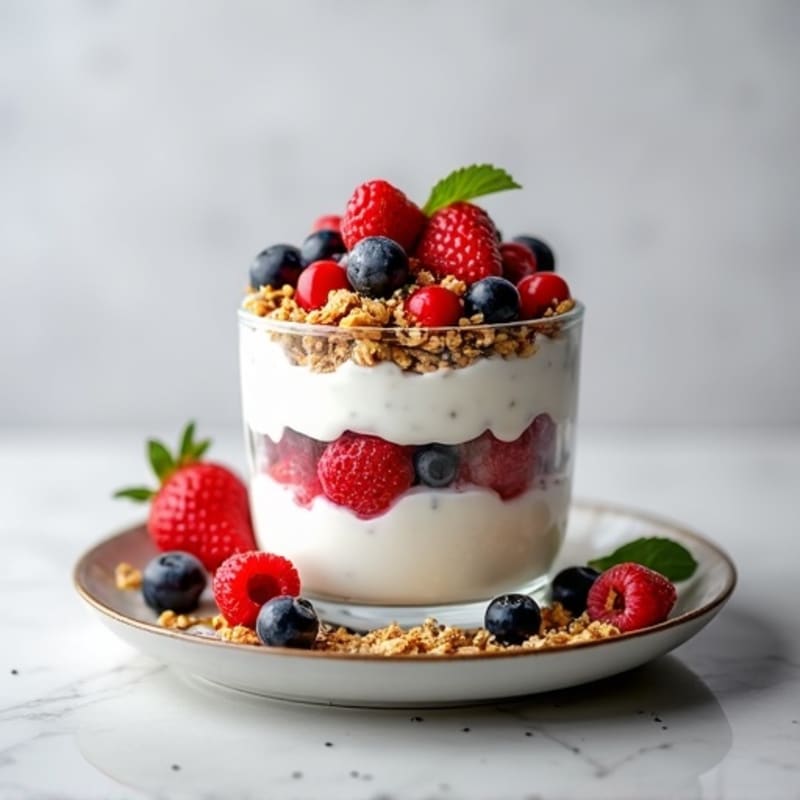 Greek Yogurt Parfait with Mixed Berries and Protein Granola