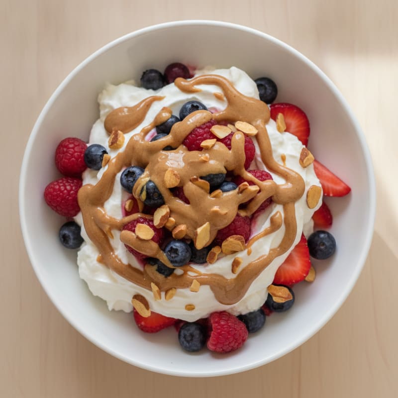 Greek Yogurt Protein Parfait with Mixed Berries and Almond Butter