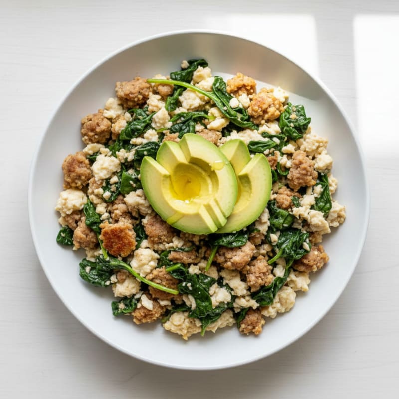 Egg White and Spinach Scramble with Turkey Sausage