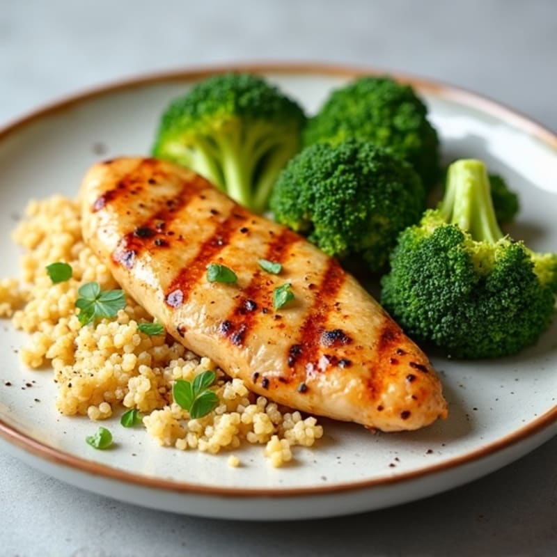 Grilled Chicken Breast with Quinoa and Steamed Broccoli