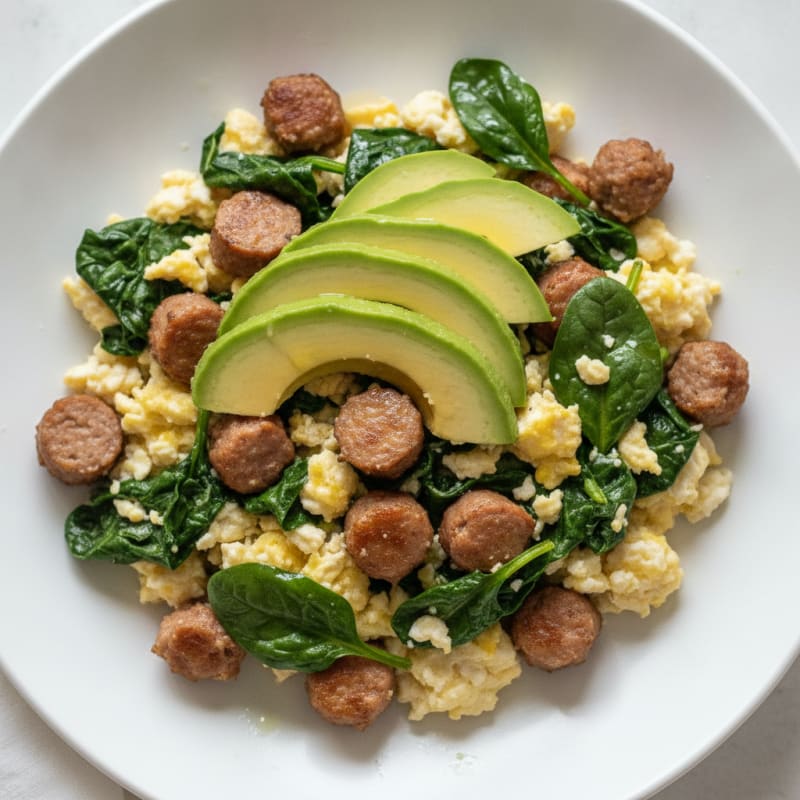 Egg White and Turkey Sausage Scramble with Spinach