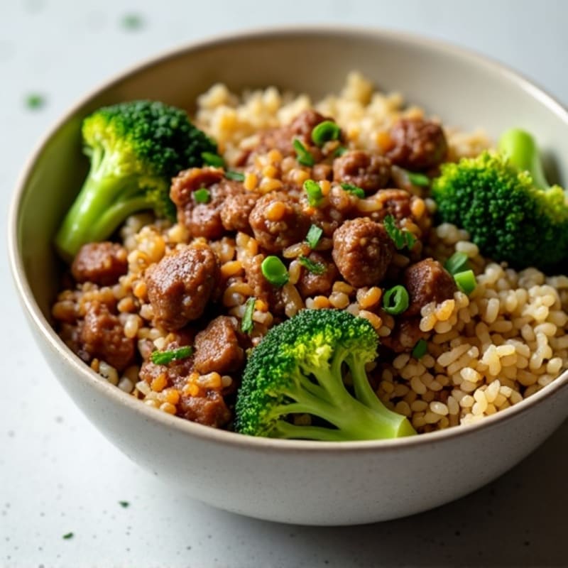 Savory Beef and Crispy Broccoli Rice Bowl