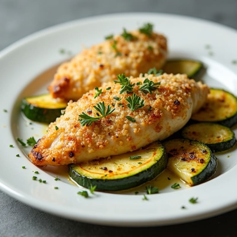 Garlic Parmesan Roasted Zucchini Spears with Chicken