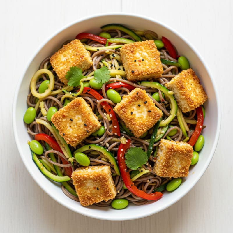 Crispy Tofu and Zesty Vegetable Noodles