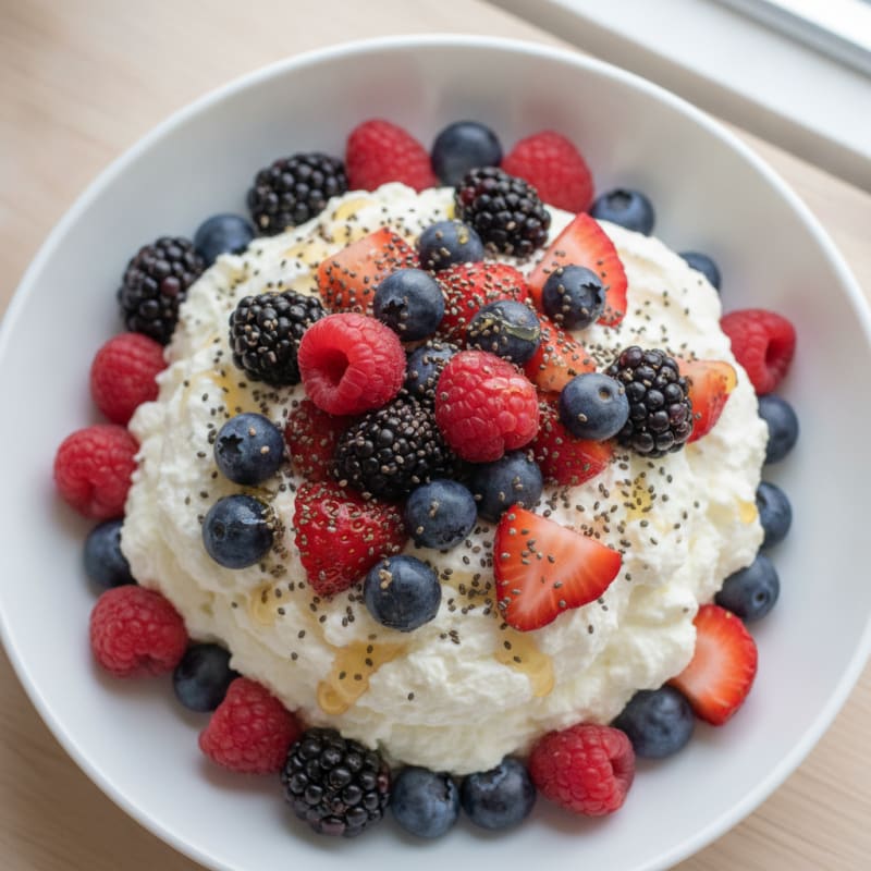 Greek Yogurt Protein Mousse with Mixed Berries
