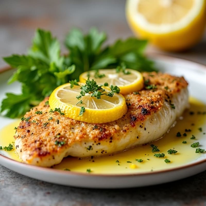 Herb-Crusted Pan Seared Chicken with Lemon Garlic Sauce