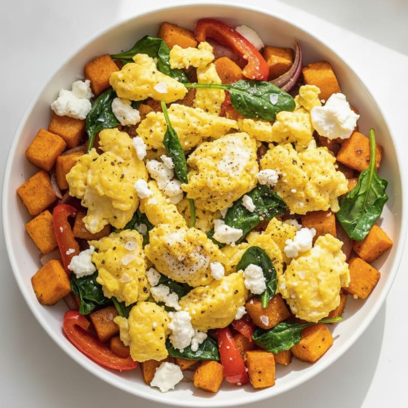 Hearty Scrambled Eggs with Roasted Vegetables