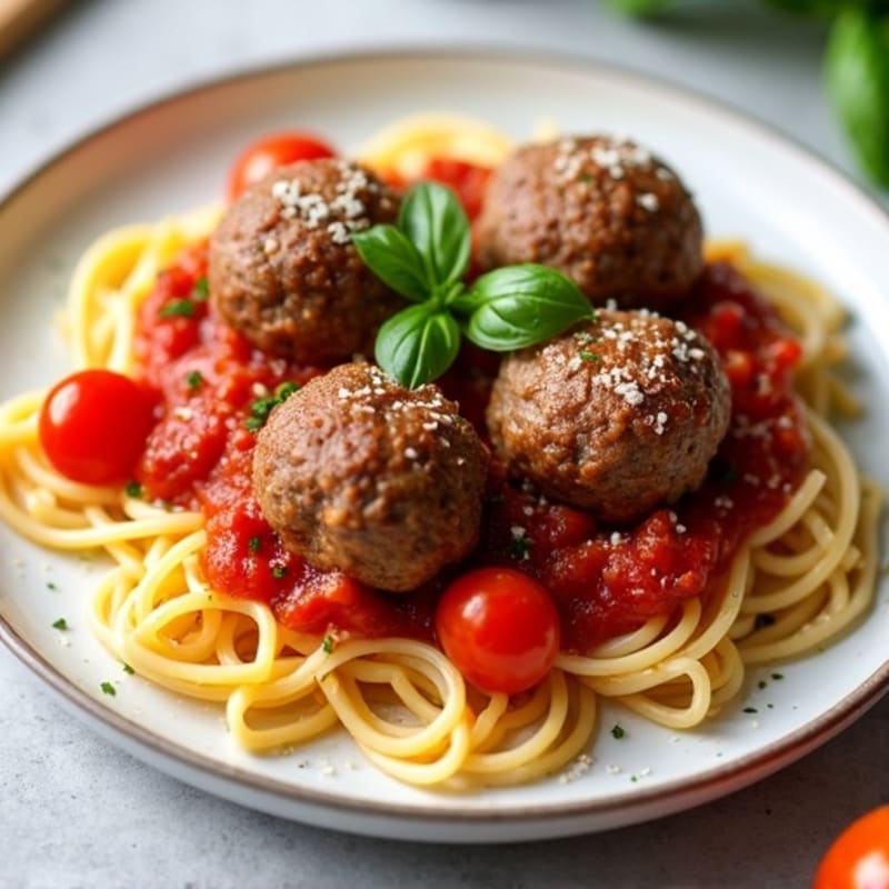 Lean Beef Meatballs with Whole Wheat Spaghetti and Fresh Marinara