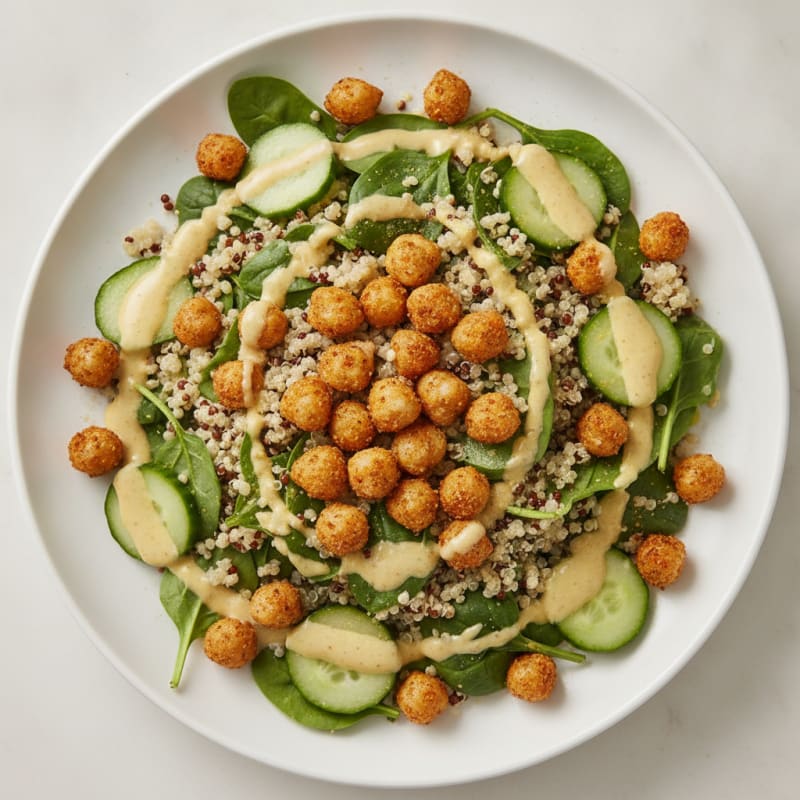 Crispy Chickpea and Quinoa Salad with Lemon-Tahini Dressing