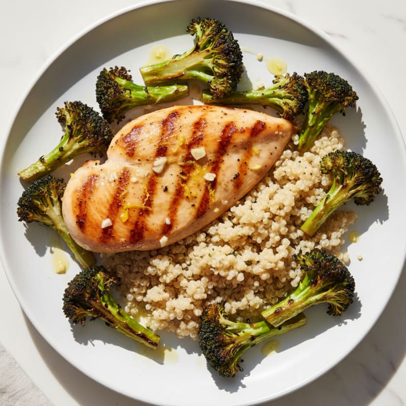 Grilled Chicken Breast with Quinoa and Roasted Broccoli