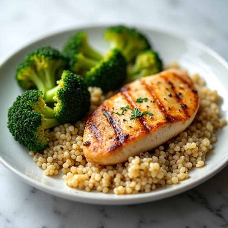 Grilled Chicken Breast with Quinoa and Roasted Broccoli