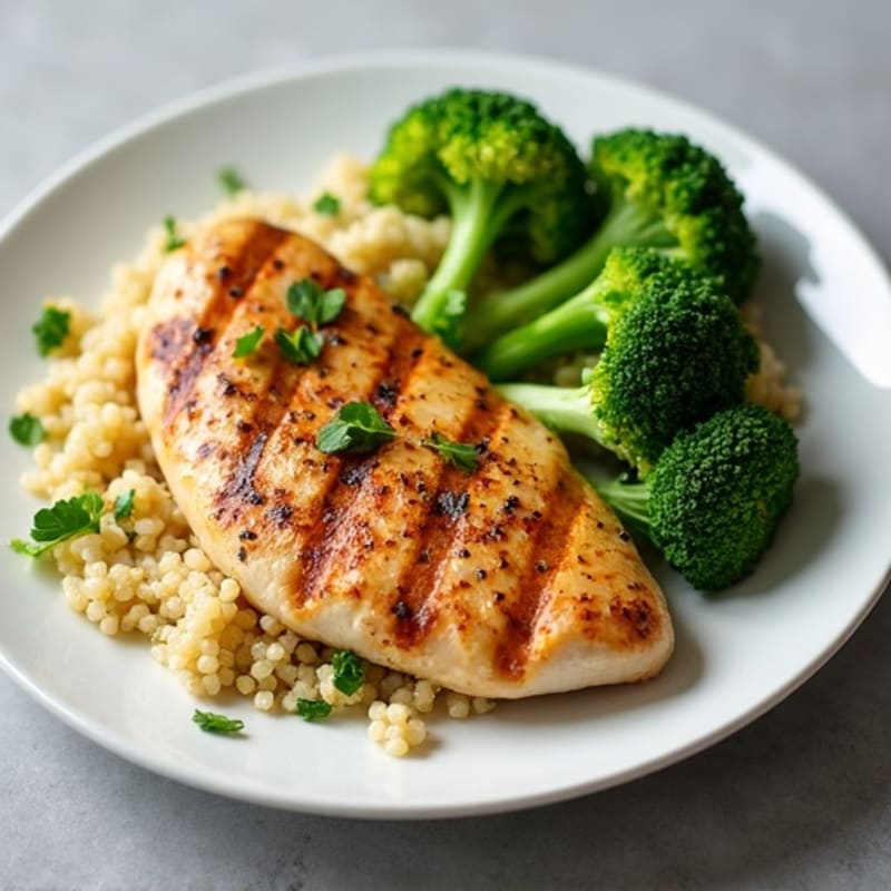 Grilled Chicken Breast with Quinoa and Steamed Broccoli