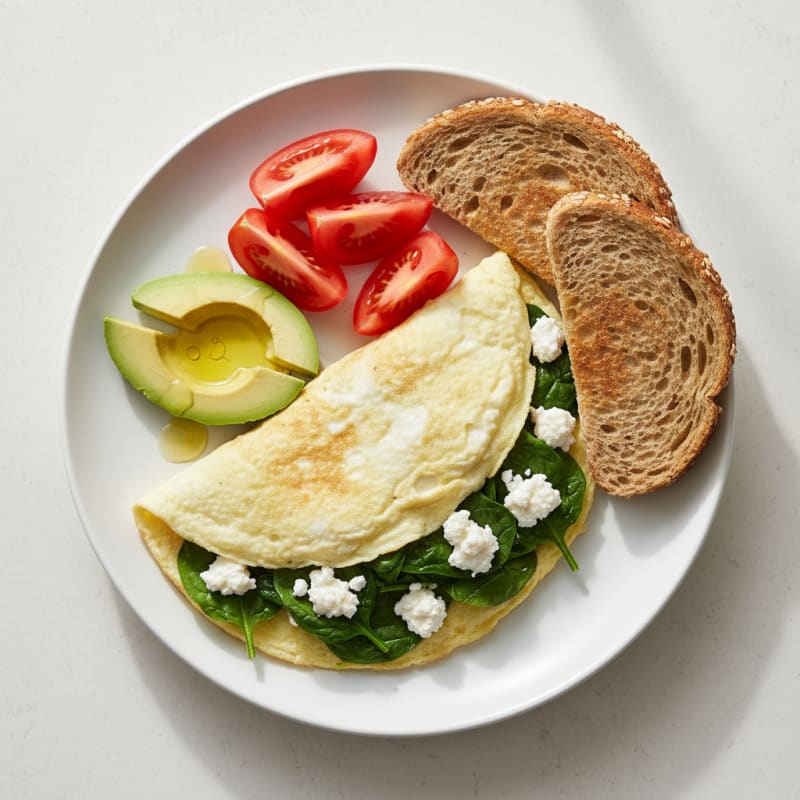 Egg White Spinach Omelet with Cottage Cheese and Fresh Tomato