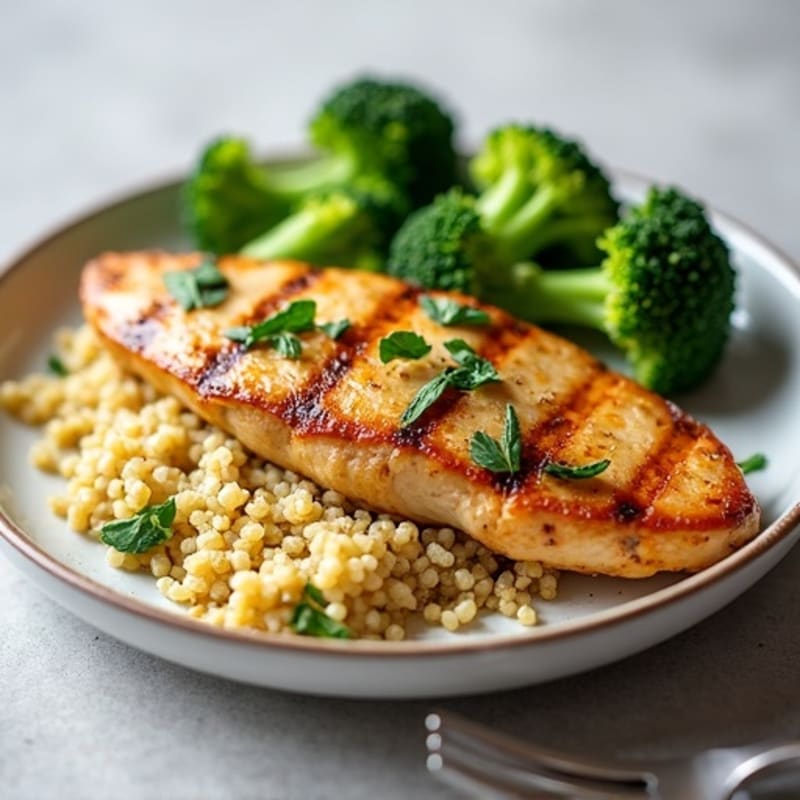 Grilled Chicken Breast with Quinoa and Roasted Broccoli