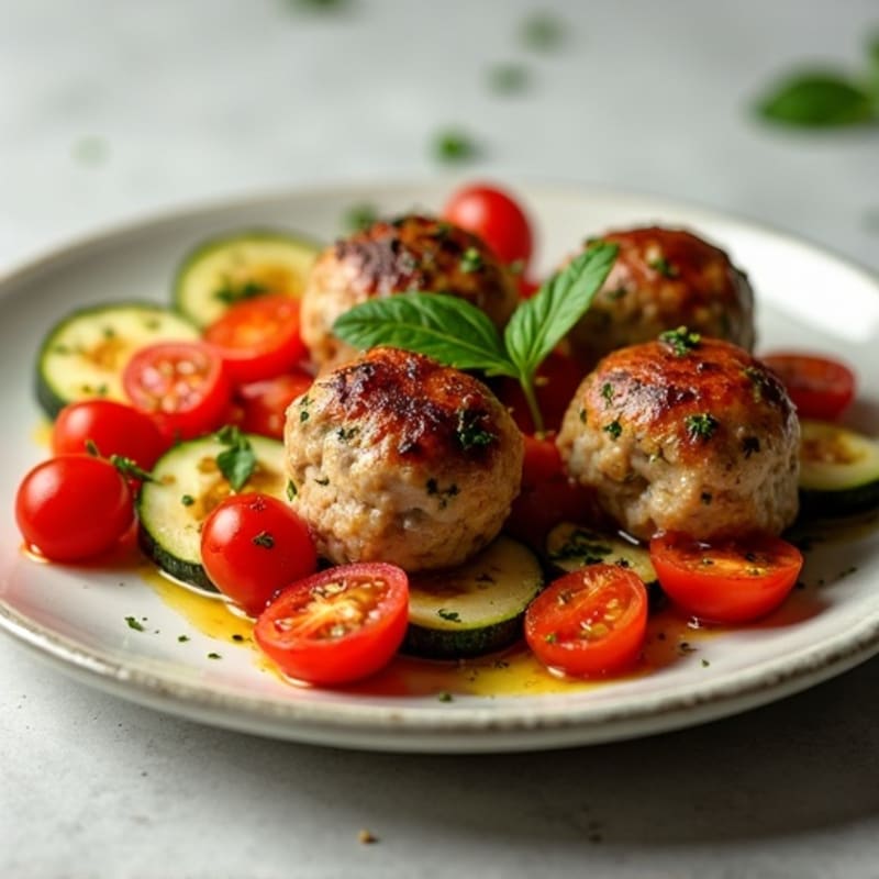 Herb-Garlic Turkey Meatballs with Roasted Vegetables