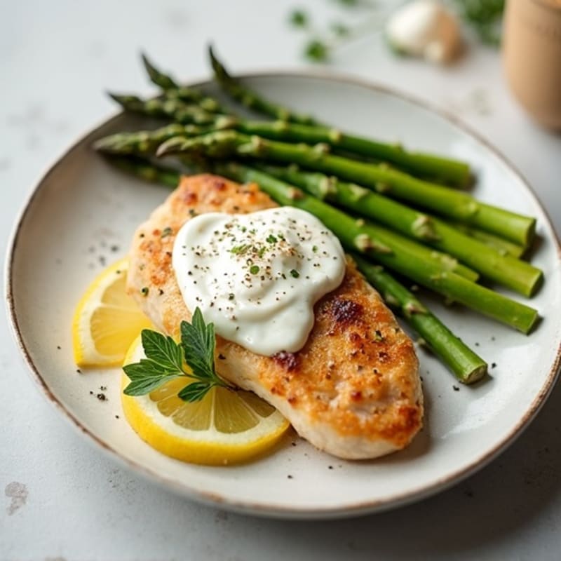 Pan-Seared Creamy Lemon Chicken with Roasted Asparagus