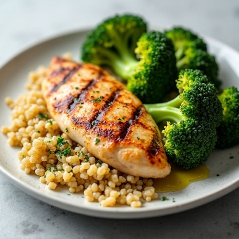 Grilled Chicken Breast with Quinoa and Roasted Broccoli