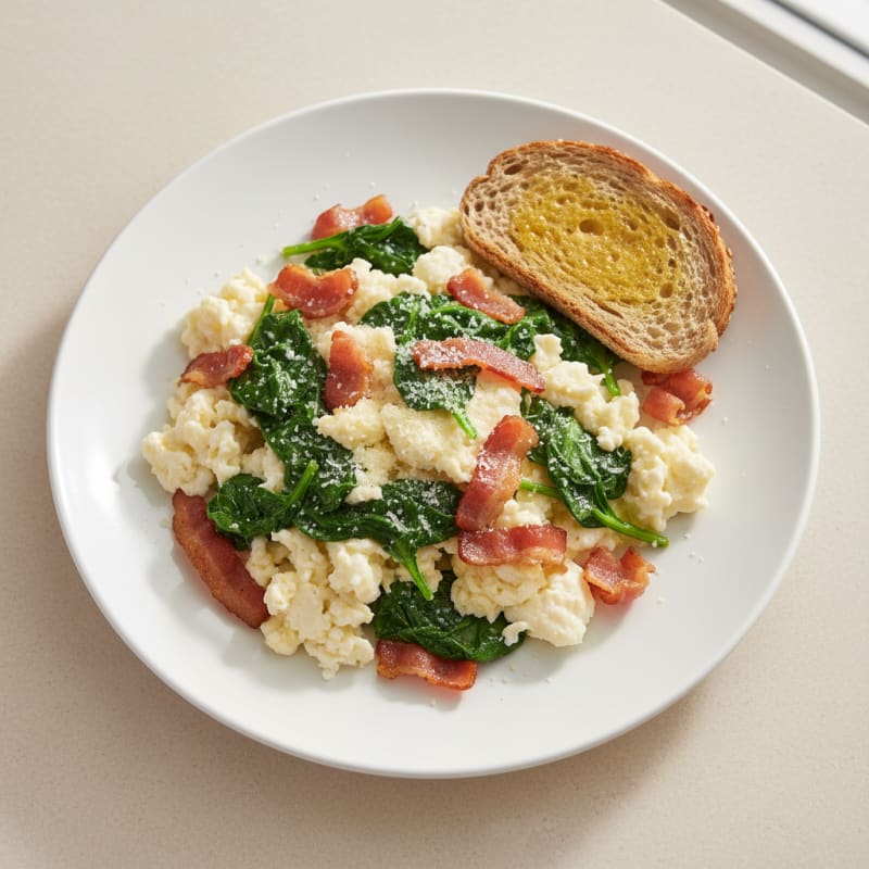 Scrambled Egg Whites with Turkey Bacon and Sautéed Spinach