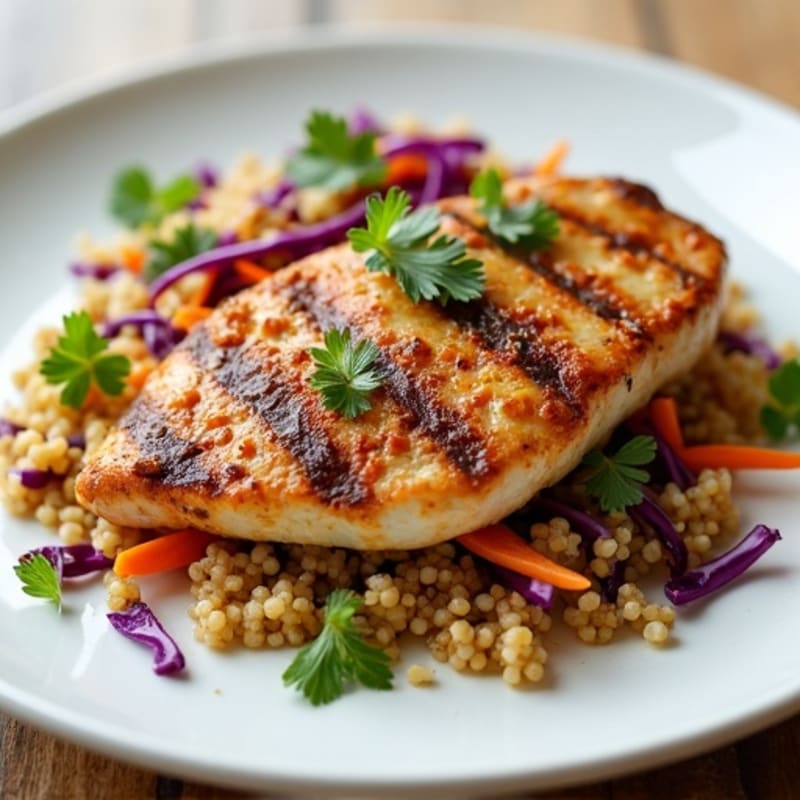 Grilled Chicken Breast with Crunchy Cabbage Slaw and Quinoa