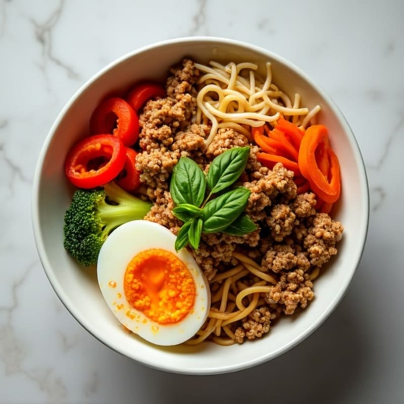 Spicy Ginger-Garlic Ground Pork Noodle Bowl