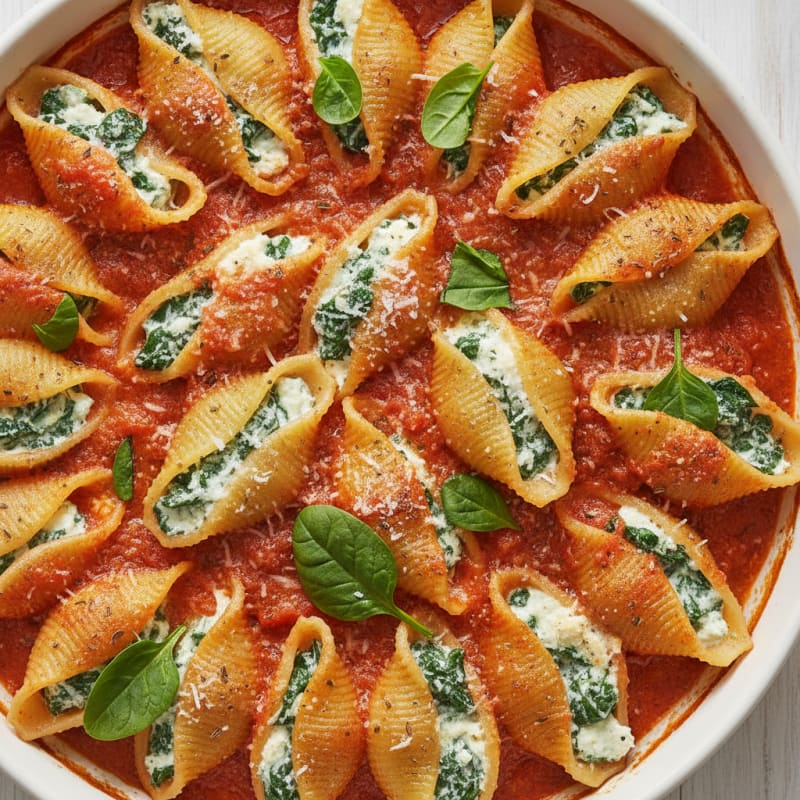 Spinach Ricotta Stuffed Shells with Marinara