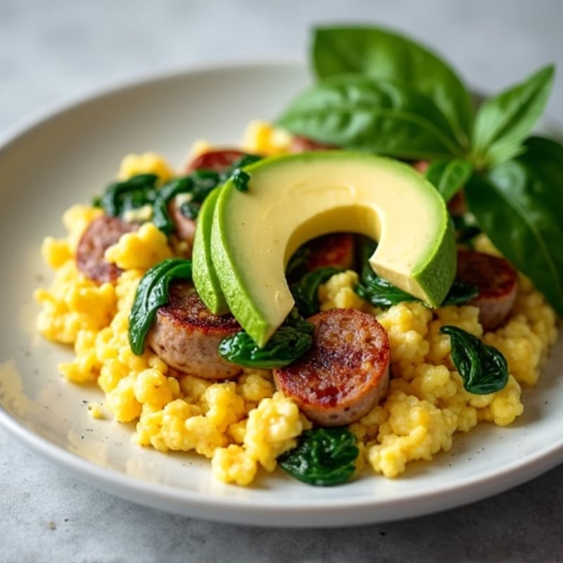 Egg White Scramble with Turkey Sausage and Spinach