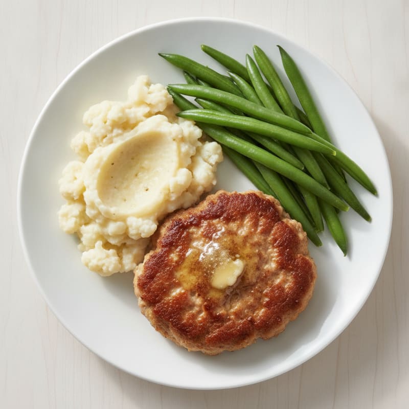 Seared Turkey Burger with Steamed Green Beans and Cauliflower Mash
