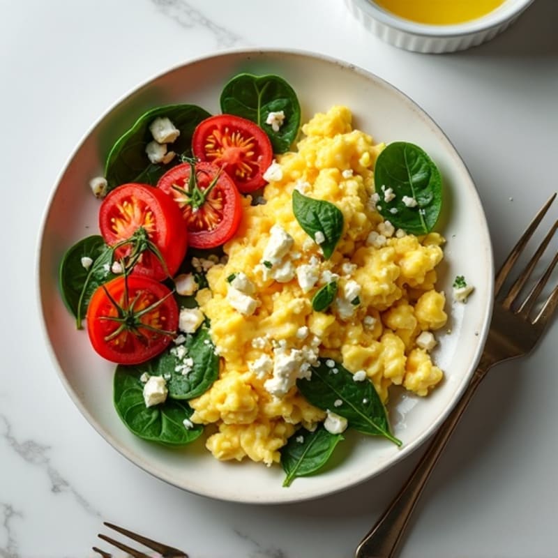 Creamy Scrambled Eggs with Spinach and Roasted Tomatoes