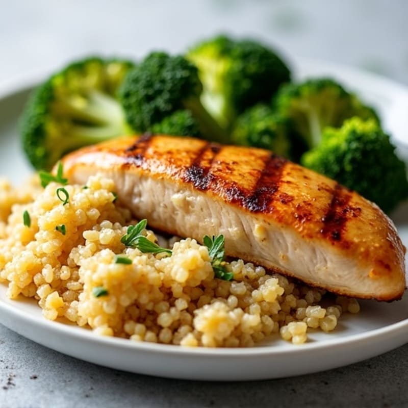 Grilled Chicken Breast with Quinoa and Roasted Broccoli