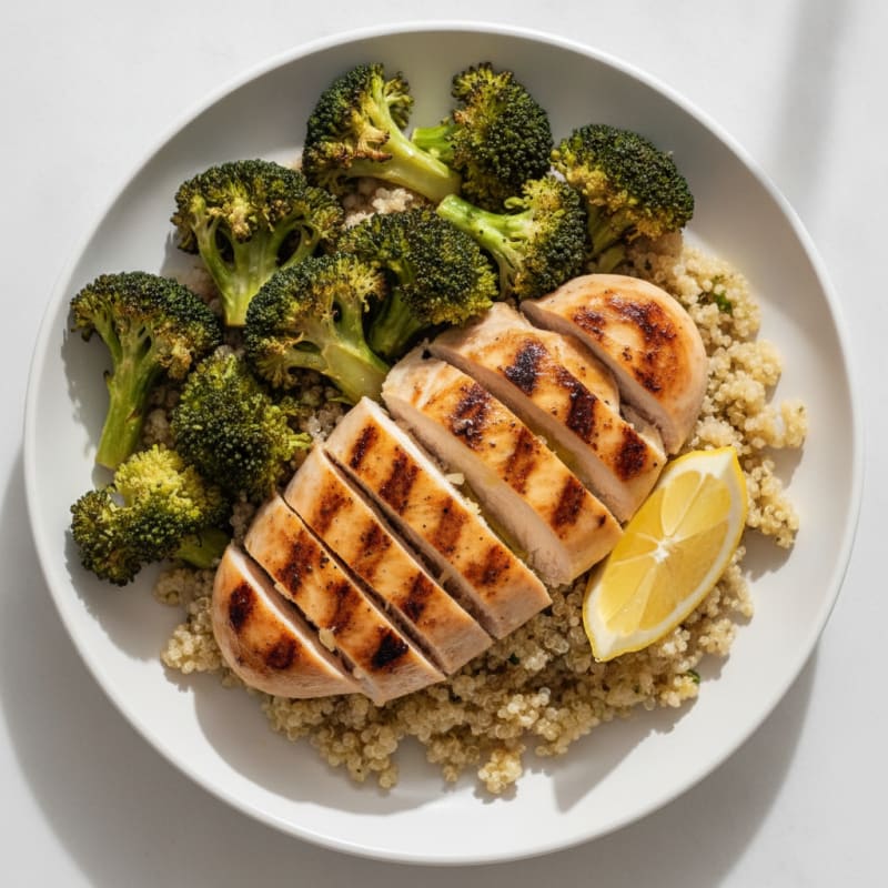 Grilled Chicken Breast with Quinoa and Roasted Broccoli