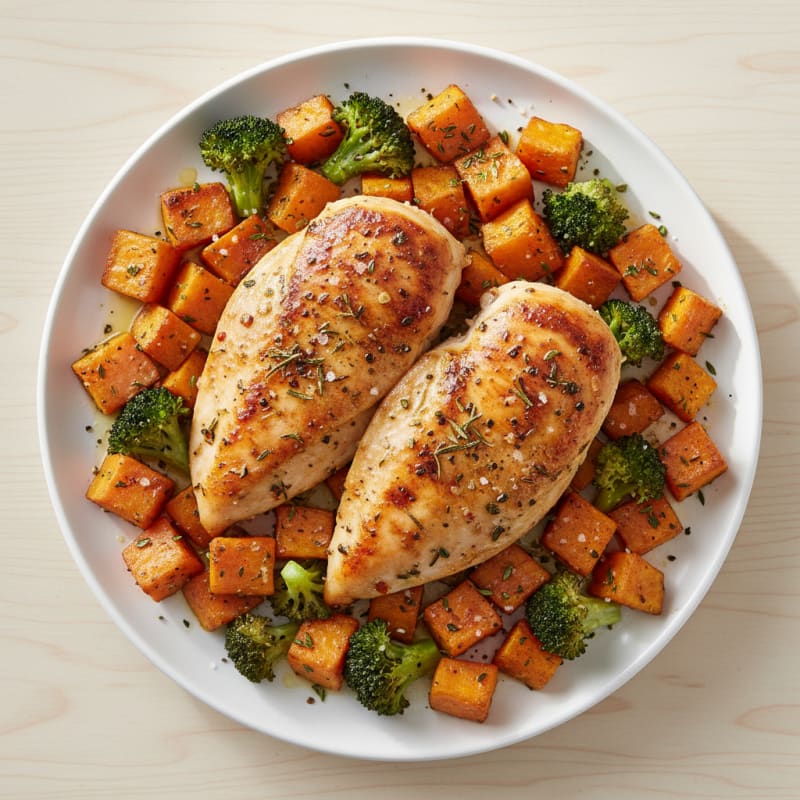 Herb-Roasted Chicken Breast with Sweet Potatoes