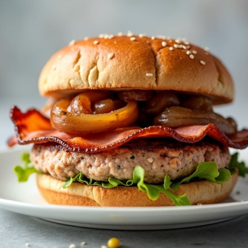 Lean Turkey-Bacon Burger with Caramelized Onions