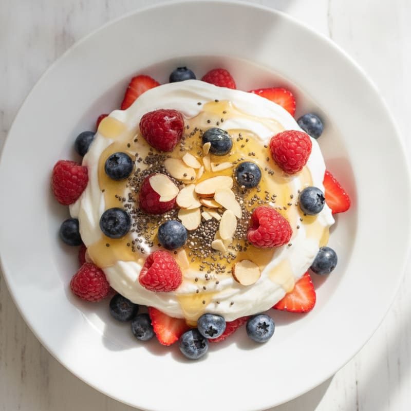 Greek Yogurt Parfait with Mixed Berries and Chia Seeds