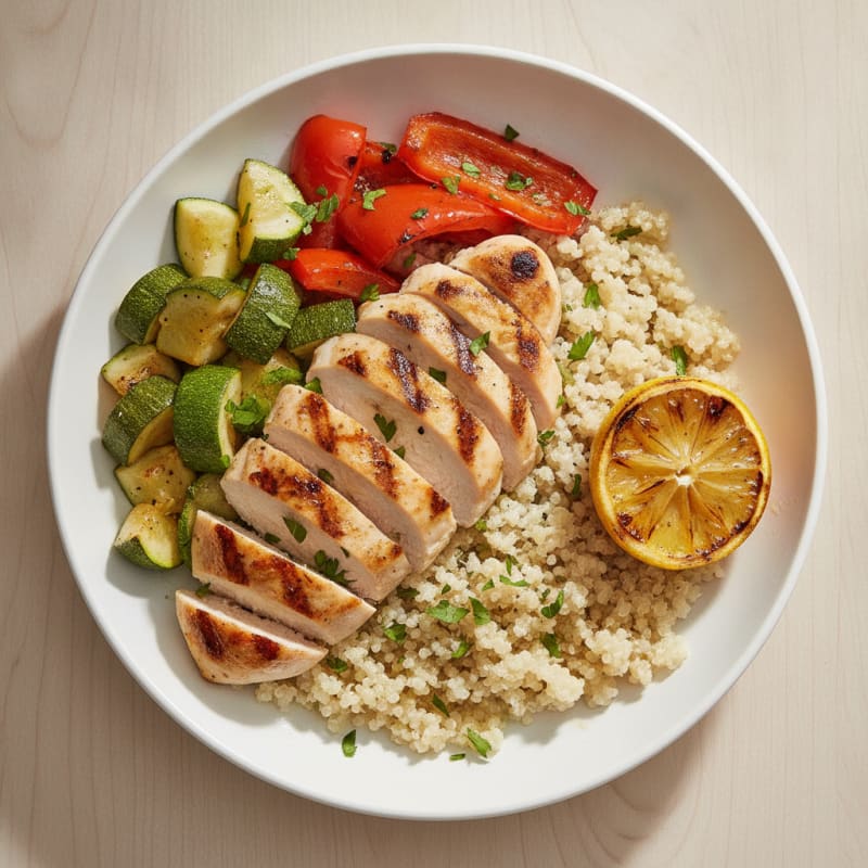 Grilled Chicken and Quinoa Bowl with Roasted Vegetables