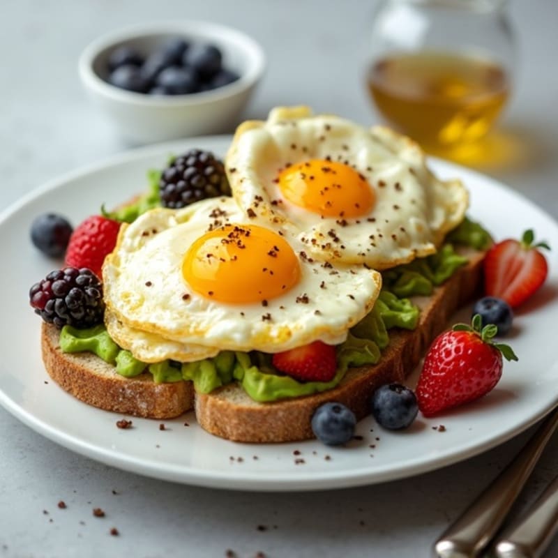 Creamy Scrambled Eggs on Avocado Toast with Fresh Yogurt Berry Parfait