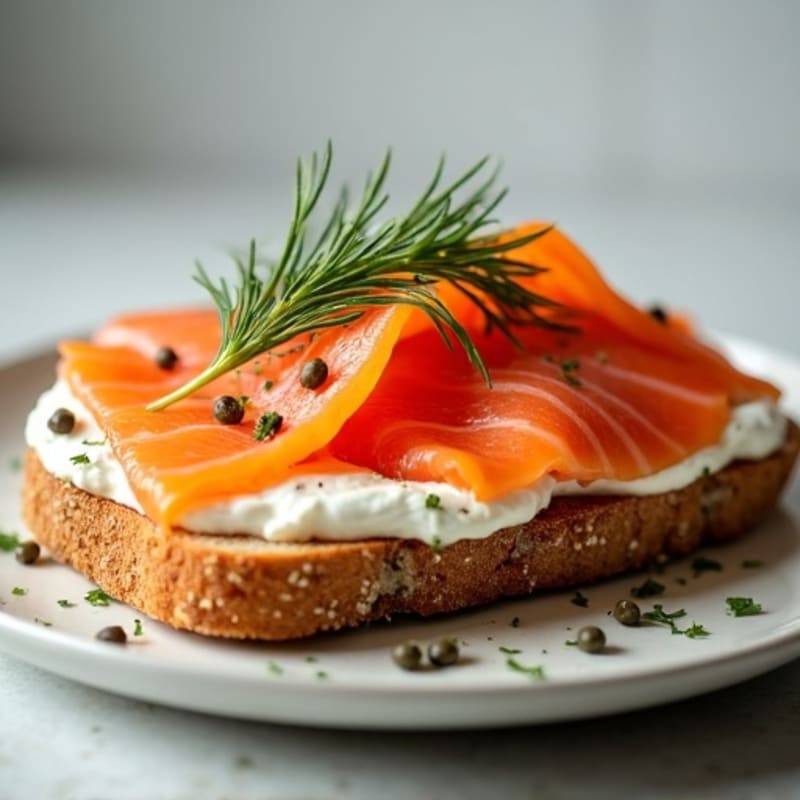 Smoked Salmon with Whipped Herb Cream Cheese on Crispy Whole Grain Toast